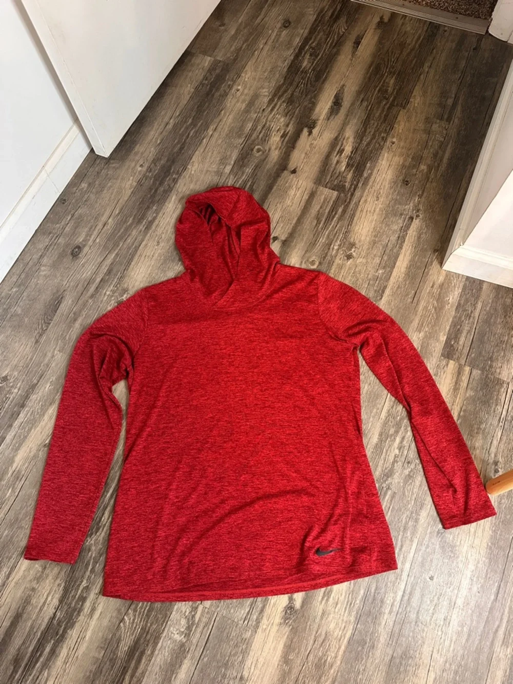 Nike Red Heathered Hooded Long Sleeve Top dry fit - Picture 1 of 10